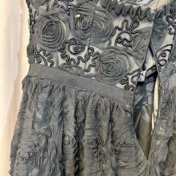 Adrianna Papell Collection Ball Gown Steel Blue Tulle Rosette Dress DAMAGE 10 - Picture 9 of 11